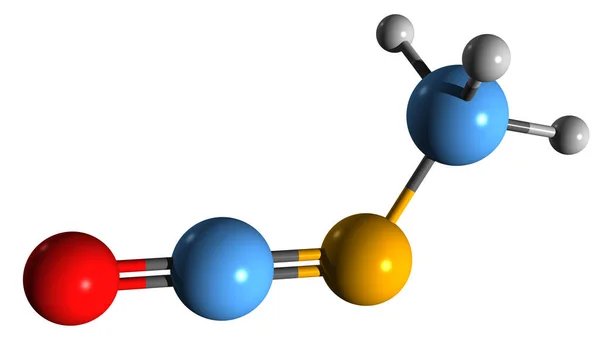 メチルイソシアネート骨格式の3D画像 白地に単離されたメチルカルボイラミンの分子化学構造 — ストック写真