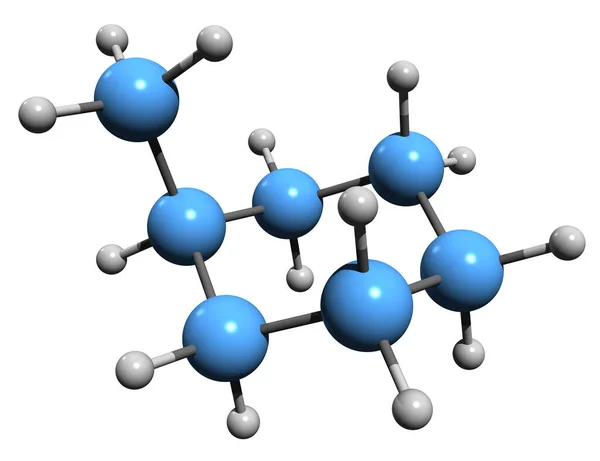 甲基环已烷骨架公式的三维图像 白色背景下分离的六羟基甲苯的分子结构 — 图库照片