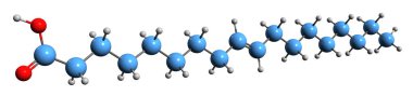  Oleik asit iskelet formülünün 3 boyutlu görüntüsü - beyaz arkaplanda izole edilmiş omega-9 Octadecenoik asidin moleküler kimyasal yapısı