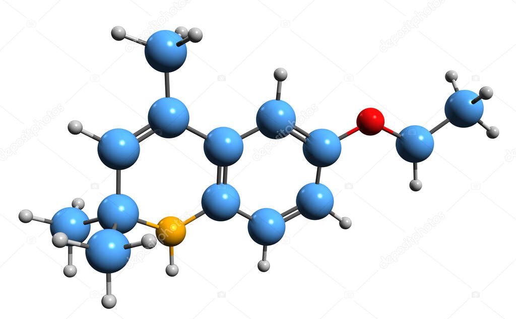 Imagen 3D de la fórmula esquelética etoxiquina estructura química