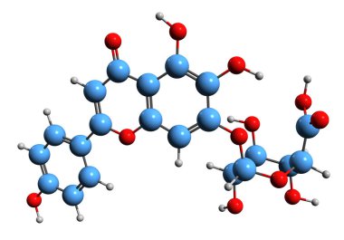  Scutellerin iskelet formülünün 3 boyutlu görüntüsü - beyaz arkaplanda izole edilmiş Scutellaria aromasının moleküler kimyasal yapısı