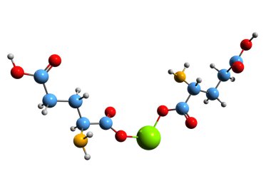  Magnezyum diglutamat iskelet formülünün 3 boyutlu görüntüsü - beyaz arkaplanda izole edilmiş lezzet artırıcının moleküler kimyasal yapısı