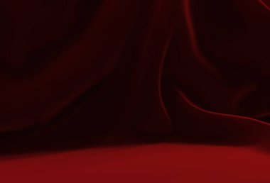 Velvet Draped Backdrop for Still Life - Red Folded Background - 3D Render Image of Velvety Texture Backdrop