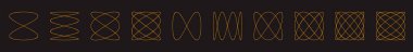 Vektör Matematiksel Lissajous eğri Yapısı Kümesi - Soyut Harmonograf Sanatı Elementleri  