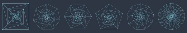 Conjunto Elementos Opart Rotación Geométrica Visualización Tipos Hélices Poligonales Concepto — Archivo Imágenes Vectoriales