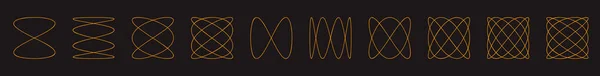 Uppsättning Vektor Matematiska Lissajous Kurva Struktur Set Abstrakta Harmonograph Art — Stock vektor