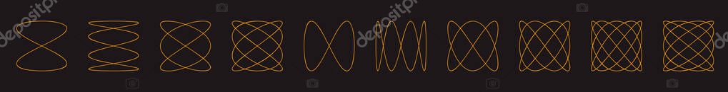 Set of Vector Mathematical Lissajous curve Structure Set - Abstract Harmonograph Art Elements