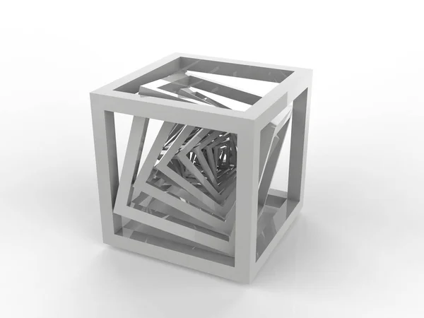 基于白背景的三维图像立方体框架的抽象立方体 生成抽象图形设计 — 图库照片