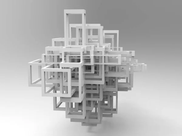 Abstrakt Kubikkonstruktion Bild Kub Ram Isolerad Vit Bakgrund Generativ Abstrakt — Stockfoto