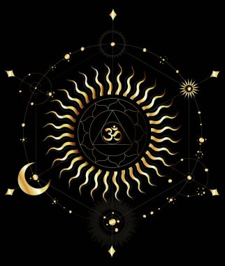  Gold Ohm spirit art  - visualization of sacred geometry vector templates - vector concept of esoteric art clipart