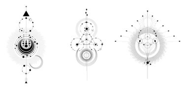  Kutsal geometri şekilleri kümesi - kutsal geometri vektör şablonlarının görselleştirilmesi - simya sembolünün vektör kavramı