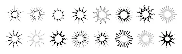 Set Elementi Raggi Solari Visualizzazione Dei Tipi Vettori Corona Solare — Vettoriale Stock