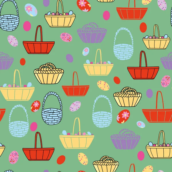 Зеленые Счастливые Пасхальные Корзины Яйца Рисунок Фона Векторный Шаблон Создано — стоковый вектор