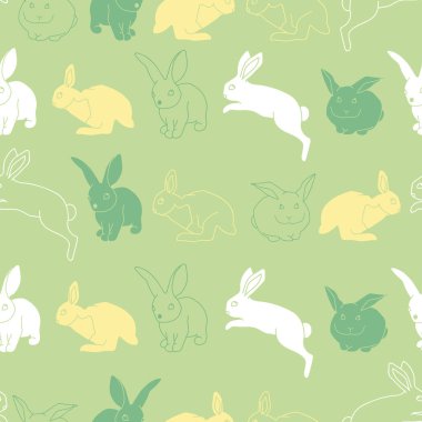 Yeşil tavşanların arka plan modeli. Mutlu Paskalyalar. Vektör deseni. Adobe Illustrator 'da yaratıldı. Kusursuz tekrarlama deseni