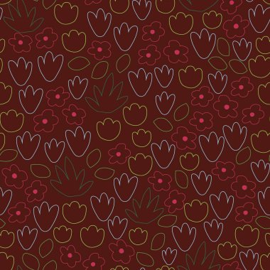 Yeryüzü kahverengisi dış çiçek vektörleri pürüzsüz desen. Parkta ilkbahar.