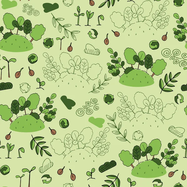 Green Earth Day Love Your Planet Waldlandschaften Nahtlose Muster Hintergrund — Stockvektor