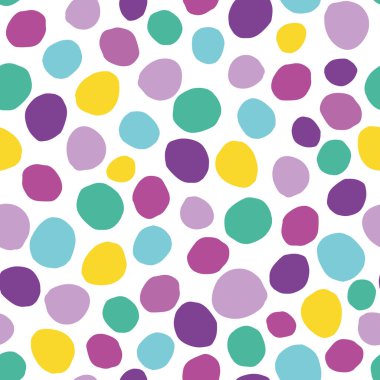 Beyaz noktalar kusursuz vektör deseni. Beyaz arka planda renkli benekler. Nokta vektör deseni