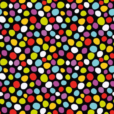 Siyah neon noktalar kusursuz vektör deseni. Siyah arkaplanda renkli küçük neon noktalar. Nokta vektör deseni