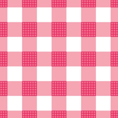 Beyaz kırmızı çizgiler, kusursuz vektör deseni. Kırmızı arka planda beyaz kareler. Geometrik desen.