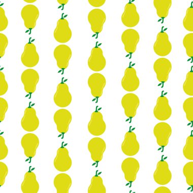 Beyaz sonbahar meyveleri, sarı armutlu, kusursuz vektör arka plan. Meyveli vektör deseni