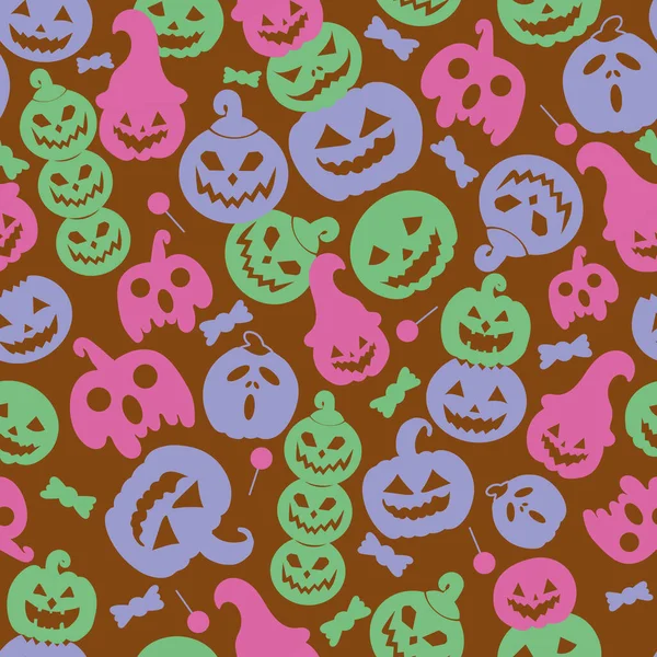 Brown Halloween Abóbora Fundo Vetor Sem Costura Com Rostos Engraçados Vetor De Stock
