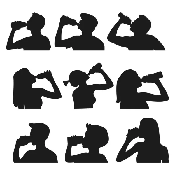 Vector Collection People Drinking Silhouette Style Flat Vector People Drinking — Stock Vector