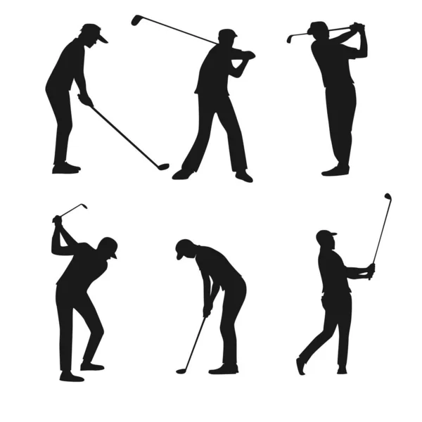Vector Golf Swing Silhouette Set — Stok Vektör