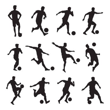 farklı stil ve şekillere sahip futbol vektör koleksiyonu, beyaz arkaplanda izole edilmiş futbol silueti vektörü