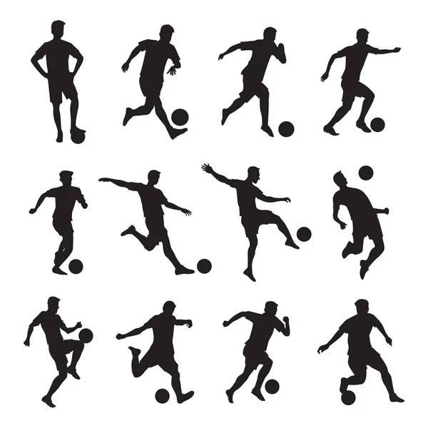 Футбольна Векторна Колекція Силуетному Стилі Різними Стилями Формами Біг Футбольний — стоковий вектор