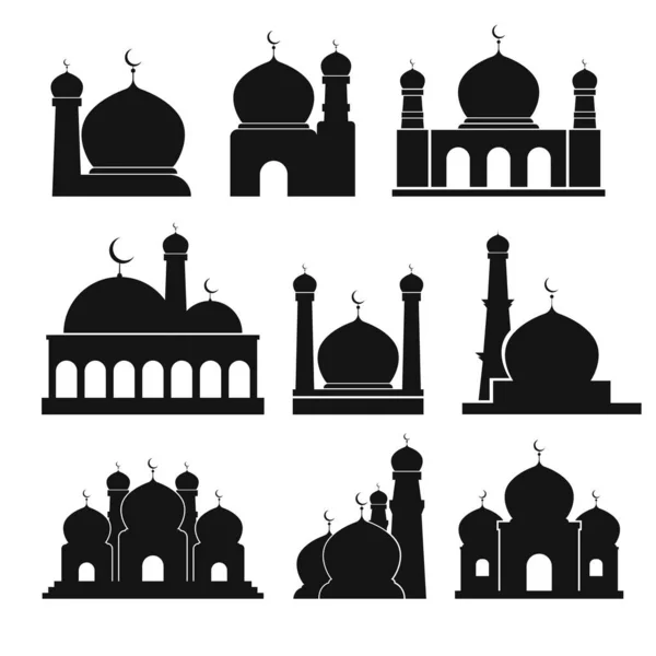 Collection Mosque Designs Flat Style Isolated White Background — Stock Vector