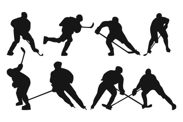 Colección Vectores Hockey Estilo Silueta Con Diferentes Estilos Formas Corriendo — Vector de stock