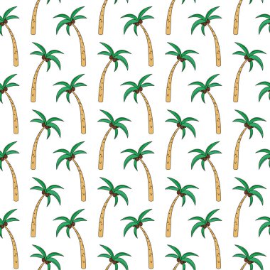 Doodle Palmiyeleri kusursuz vektör deseni. Tropikal arka planı tekrarla. Komik el çizilmiş yaz elementleri.