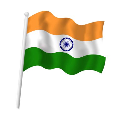 Hindistan bayrak direğinde dalgalanan rüzgar. Hint bayrağı sembolünün izole edilmiş temsilcisi.