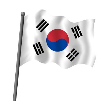 Kore Cumhuriyeti bayrağı, Güney Kore. Amblemli Kore bayrağı sallıyor. Vektör nesne illüstrasyonu.