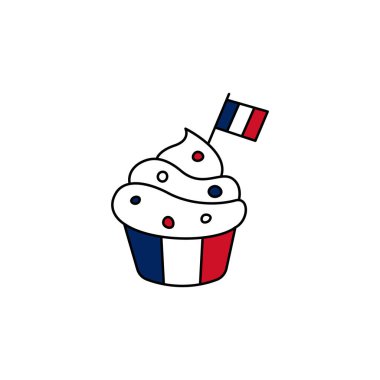 Fransız keki, Fransa bayrağı tarzında. Doodle vektör çizimi. Sevimli el çizimi ögesi izole edildi.