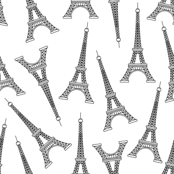 Ейфелева Вежа Безшовний Візерунок Національна Пам Ятка Франції Чорно Білий — стоковий вектор