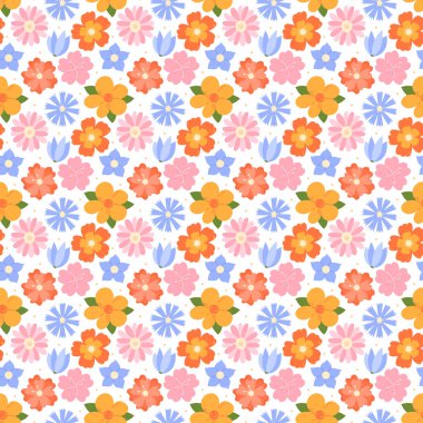 Ditsy çiçek deseni. Şirin çiçek vektörü kusursuz arka plan. Çiçeksel botanik elementlerin tekrarlanması. El çizimi doğal çayır nesneleri.
