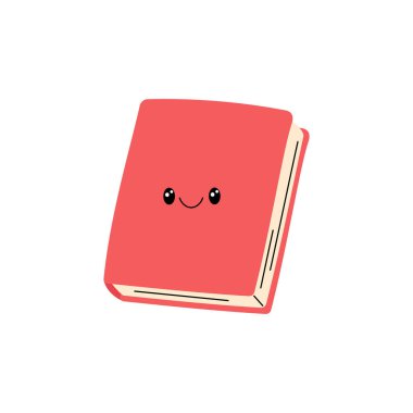 Gözleri ve gülüşü olan sevimli bir kitap karakteri. Komik karalama stili. Sembol vektör çizimi okunuyor. Eğitici karakter.