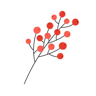 Böğürtlenli dal şirin vektör çizimini izole etti. Düz ve karalama dekoratif elementler.