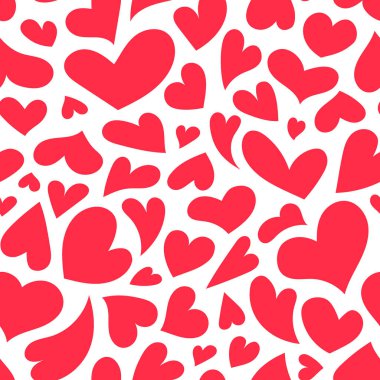 Kalpler kırmızı ve beyaz. Sevimli vektörsüz arka plan. Resmedilmiş kalp aşkın sembolü ve sevgililer günü 14 Şubat kutlamasını şekillendirir. Romantik model tasarımı.