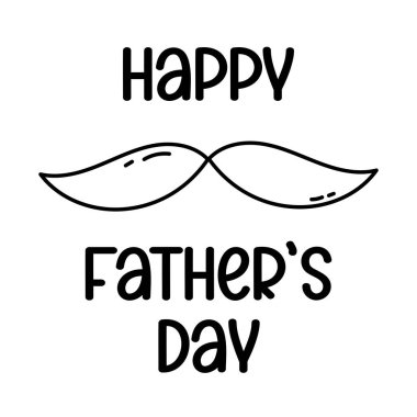 Babalar Günün kutlu olsun. Hoş karşılama kartı. Minimalist siyah beyaz vektör çizimi, el çizimi bıyık ve kalın metin. Babalar Günü grafiği.