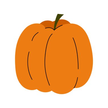 Basit kabak vektörü izole elementi. Renkli turuncu sebze. Sonbahar, sonbahar hasadı, Şükran Günü ve Cadılar Bayramı. Sevimli el çizimi illüstrasyonunu ez.