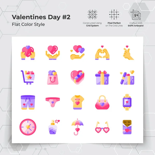 Hari Valentine Ikon Diatur Dalam Gaya Warna Datar Dengan Hadiah Stok Ilustrasi Bebas Royalti