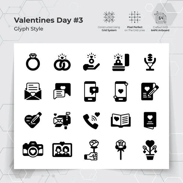 Icone San Valentino Stile Glyph Black Fill Con Regali Nozze Illustrazioni Stock Royalty Free
