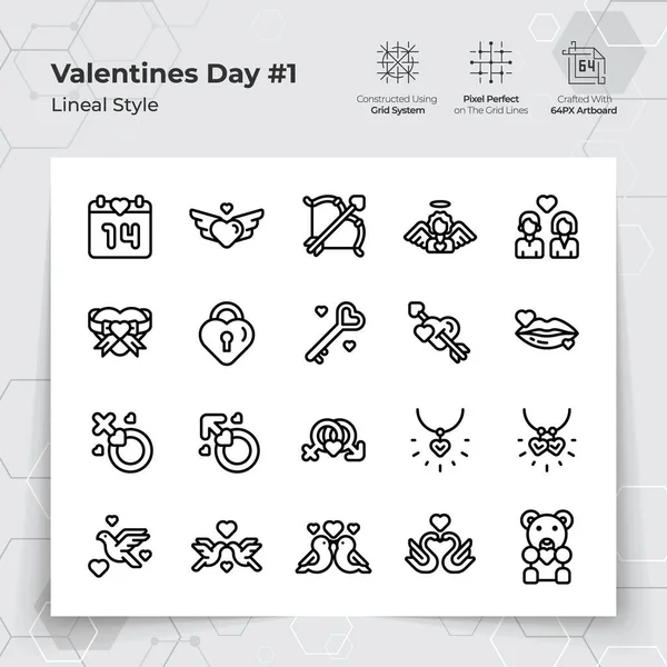 Valentine Day Icon Set Black Line Style Love Heart Theme Stok Illüstrasyon