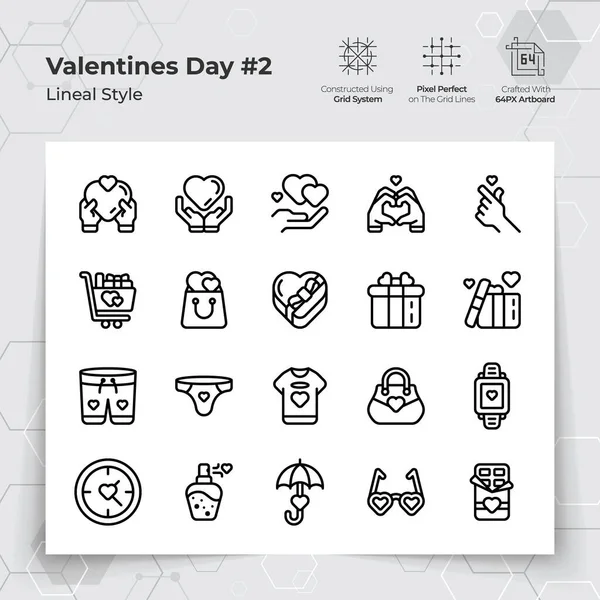 День Святого Валентина Икона Набор Стиле Черной Линии Подарки Влюбиться Векторная Графика