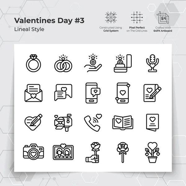 Valentine Day Icons Set Black Line Style Wedding Gifts Chat Stok Vektör
