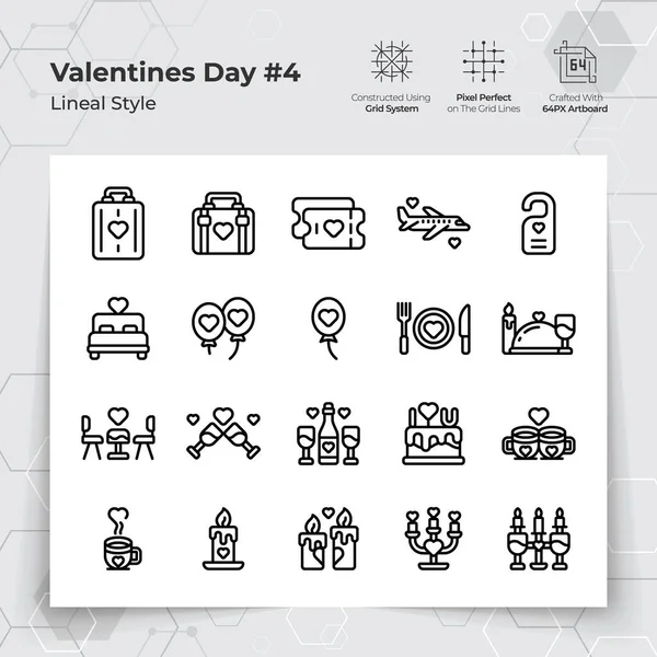 Valentine Day Icons Set Black Line Style Holiday Travelling Dinner Telifsiz Stok Vektörler