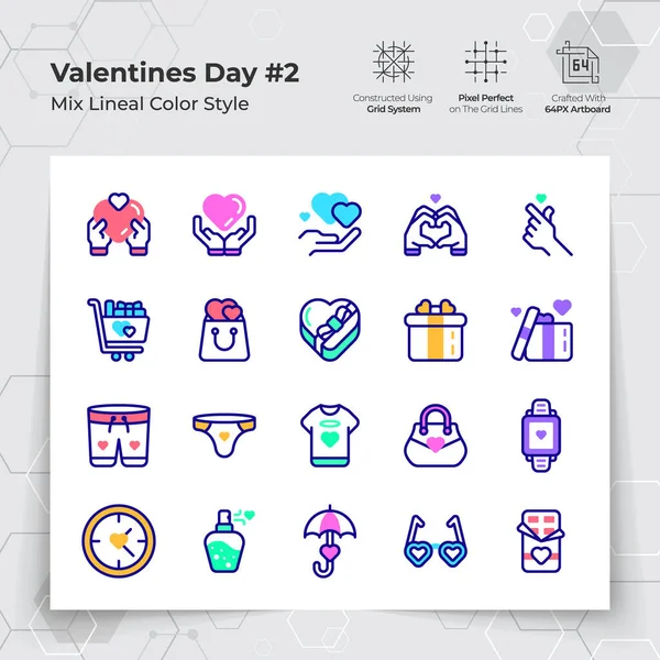 Hari Valentine Ikon Diatur Dalam Warna Baris Mengisi Gaya Dengan Stok Ilustrasi Bebas Royalti