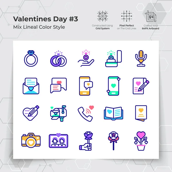 Valentine Day Icons Set Line Color Fill Style Wedding Gifts Telifsiz Stok Vektörler